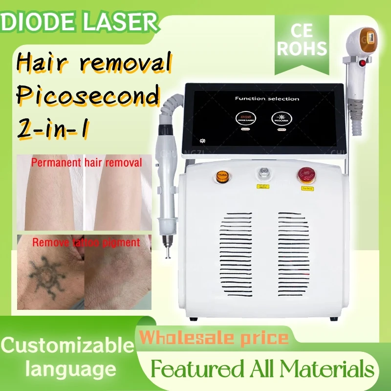 Diode Laser Picosecond Hair Removal 2-in-1 Machine New Upgrade Remove Tattoo Pigment Permanent Hair Removal Skin Rejuvenation