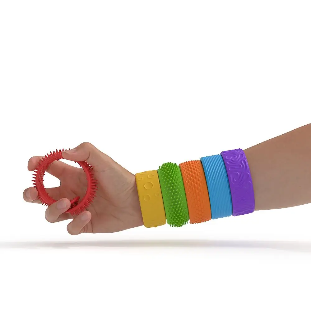 6 Stuks Kinderen Gits Zintuiglijke Armband 6 Stuks Getextureerde Siliconen Kalmerende Stress Angst Relief Slap Armbanden Jongen Meisje