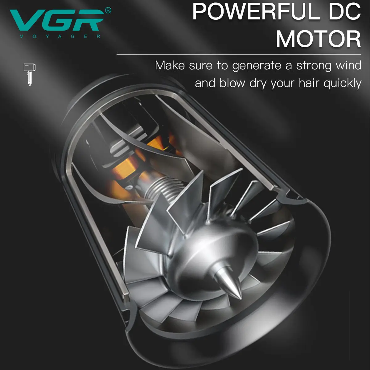 VGR Powerful Motor DC Mini Low Noise Professional Fast Dry Electric Travel Hair Blow Dryer with Foldable Handle
