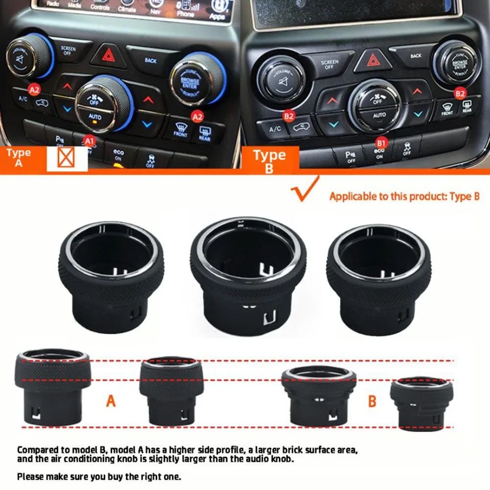 

3pcs Car AC Control Knob Radio Button For Jeep For Grand For Cherokee WK2 2014-2021 ABS Audio Knobs Air Conditioning Knob