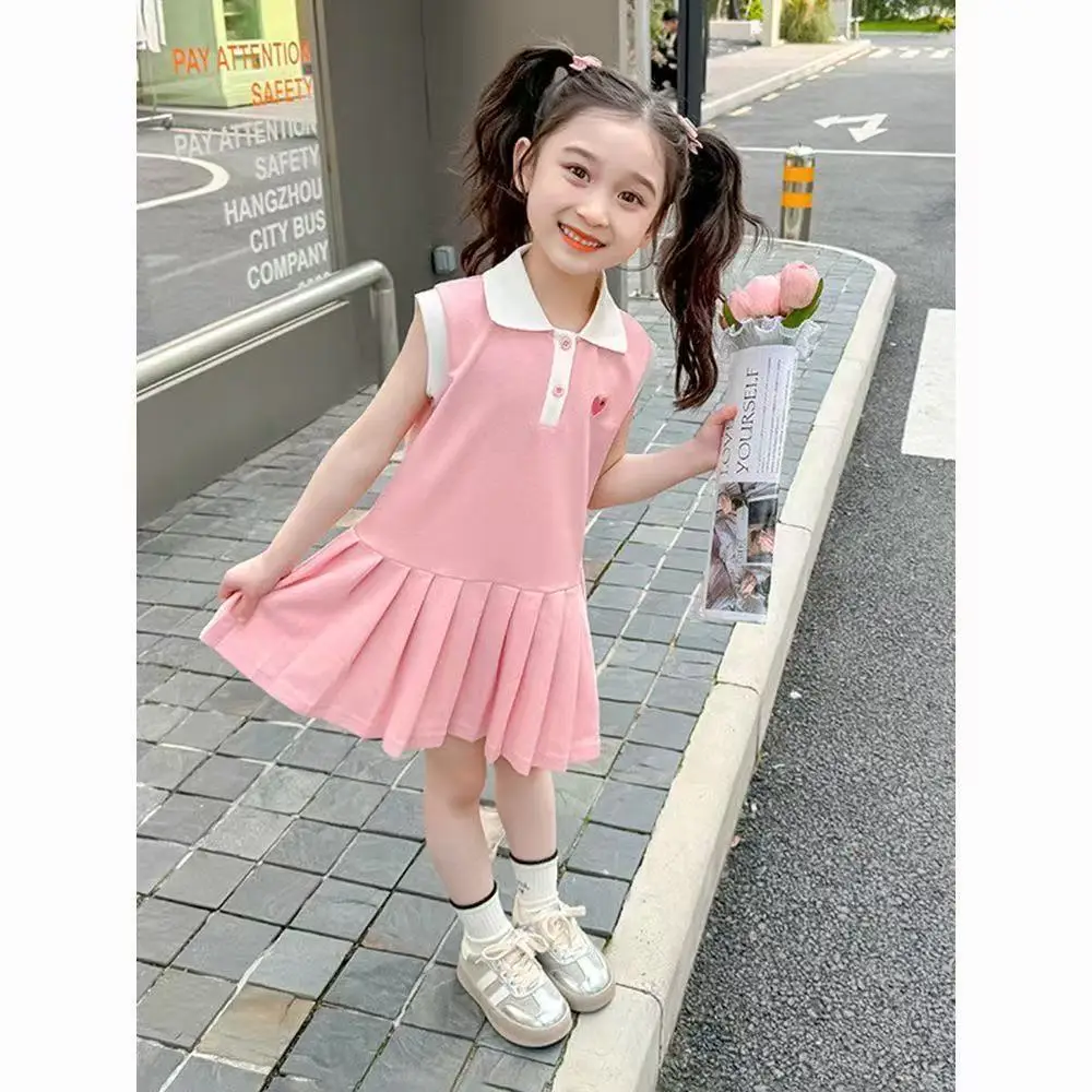 

Girls' Summer Dress 2025 New Children's Tank Top Skirt Stylish Polo Shirt Collar Baby Princess Skirt