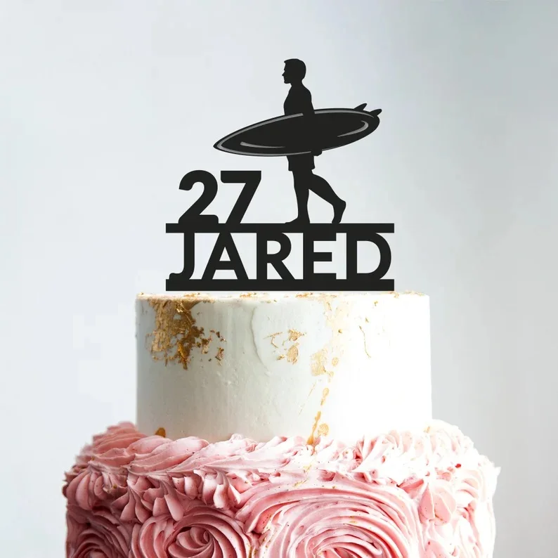 Personalized Surf birthday cake topper,Custom Name beach surf birthday topper,surfing Birthday Party Cake Decoration Topper