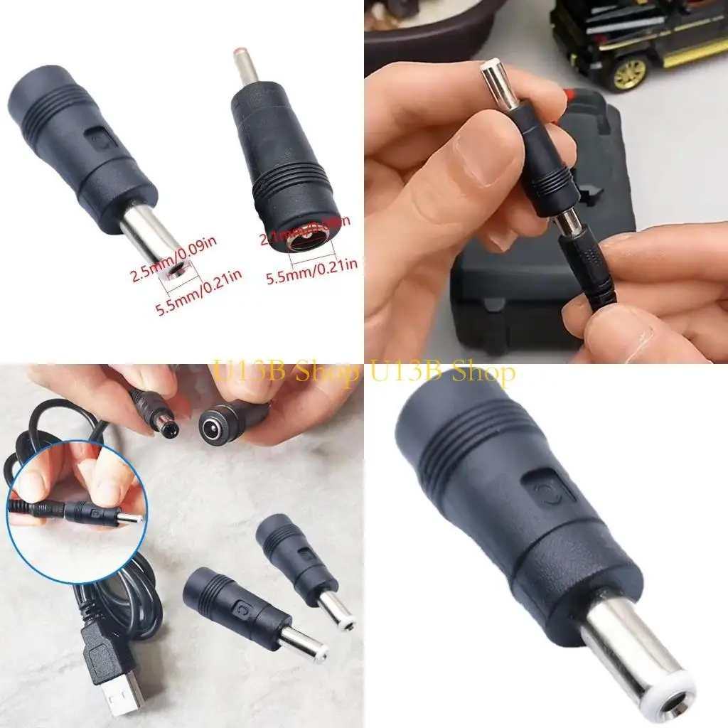 Adaptador alimentación del adaptador carga negro U13B DC5521 a DC5525 Cabezal conversión Convertidor conector a