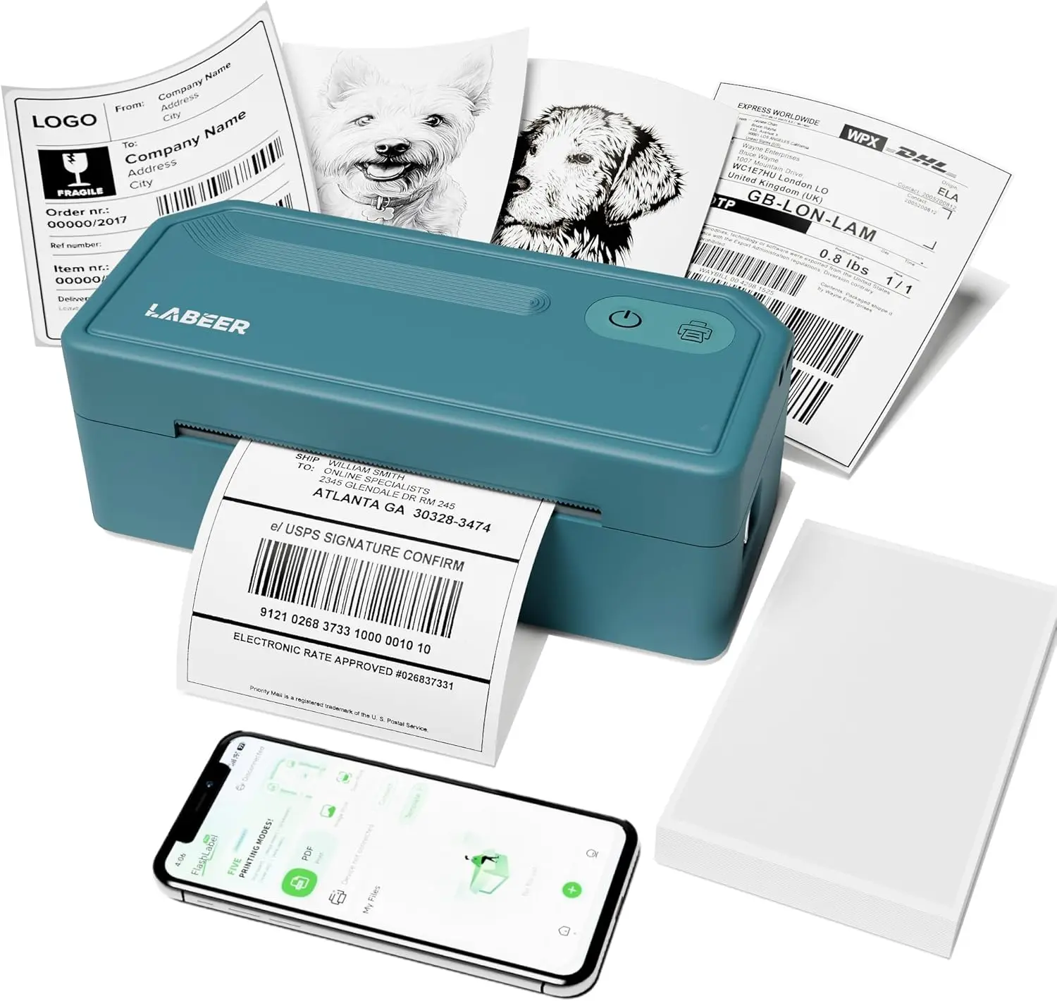 

Bluetooth Thermal Label Printer 4x6, Compatible with Phone, Pad, PC, Supports UPS, Shopify, eBay – Cyan