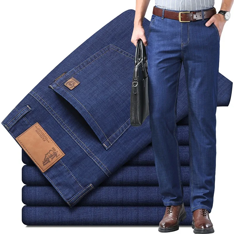2025 Summer New Men's Micro Elastic Straight Leg Denim Pants with Shape and Skin Friendly Business Men's Pants in Multiple Sizes