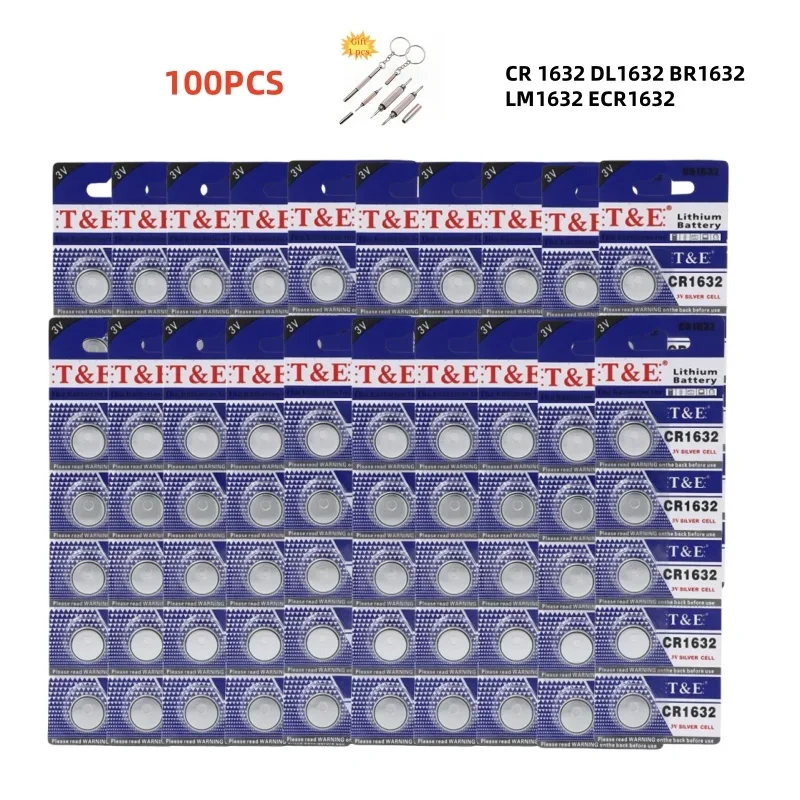 100PCS CR1632 Button Battery CR 1632 DL1632 BR1632 LM1632 ECR1632 3V Lithium Battery For Watch Car Key Remote Coin Cells