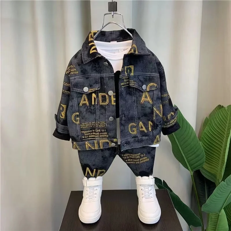 Boys Set Spring and Autumn 2024 New Children\'s Handsome Clothes Trendy Baby Autumn Fashion Cowboy Two Piece Set Kids Outfits