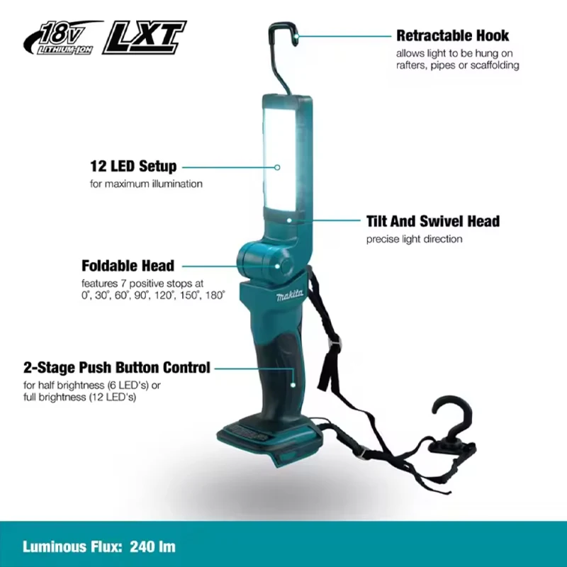 Makita DML801 LXT Lanterna LED 18V Ferramentas elétricas de lítio 240LM