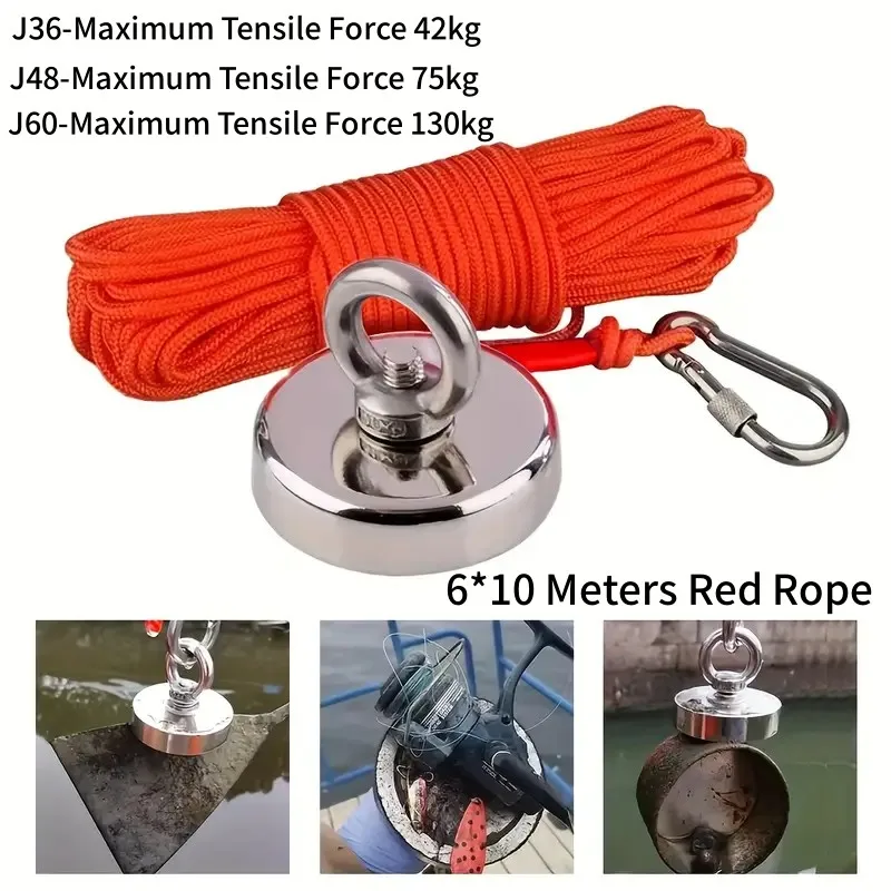 

Super strong neodymium magnet with cord,Heavy Duty Rare Earth Magnet With Countersunk Hole Eyebolt Salvage artifact Magnet Tool