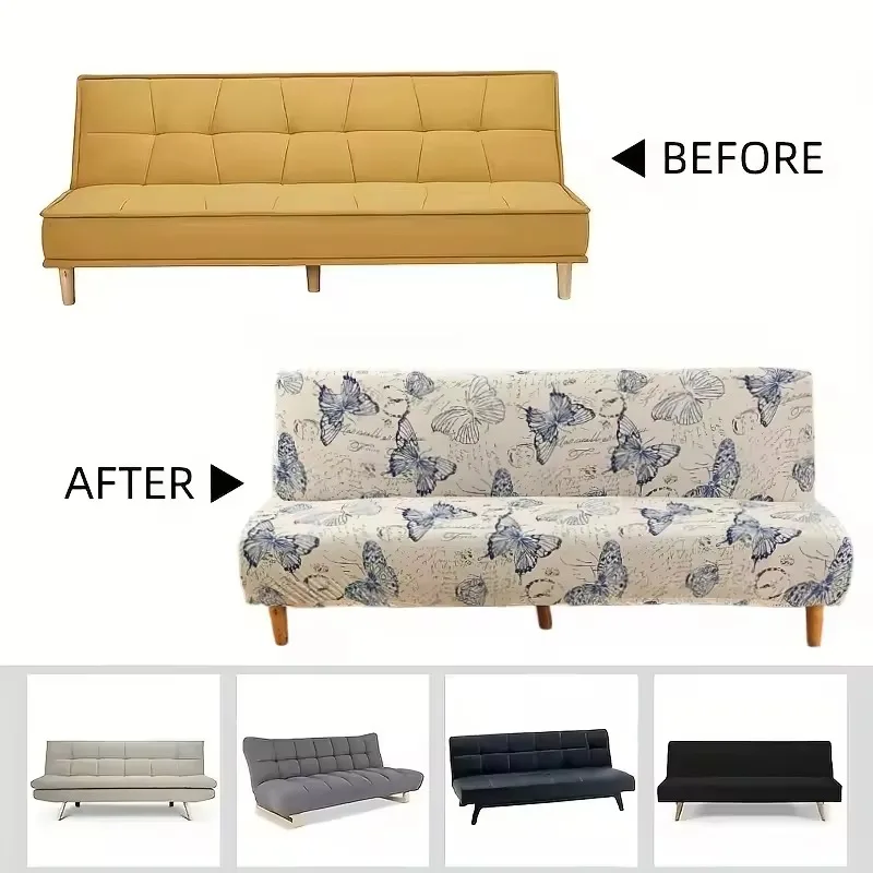 L-Shape Sofa Cover/Armless Full Wrap Sofa Bed Cover Stretch Milk Silk Elastic 160/190cm Non-slip Washable All Season Universal 5