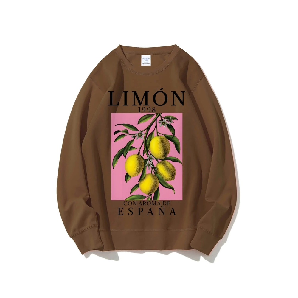 Graphic Sweatshirt Yellow Lemon Print Exotic Refreshing Lemon Scent  Y2k Style Soft Fabric for Citrus Themed Casual Looks