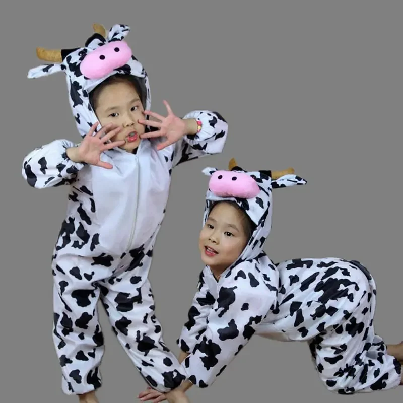 Cute Children Cartoon Animal Milk Cow Costume Performance Jumpsuit Boy Girl Party Performance Costumes