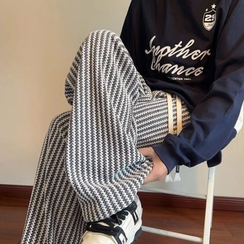 

Мягкие трикотажные повседневные джоггеры для мужчин в клетку с полосатым узором, свободного кроя, спортивные брюки, теплые для осени и зимы