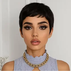 Short human hair wigs Pixie Cut Wigs Human Hair For Black Women With Bangs Brazilian Virgin Hair Cheap Wig machine made
