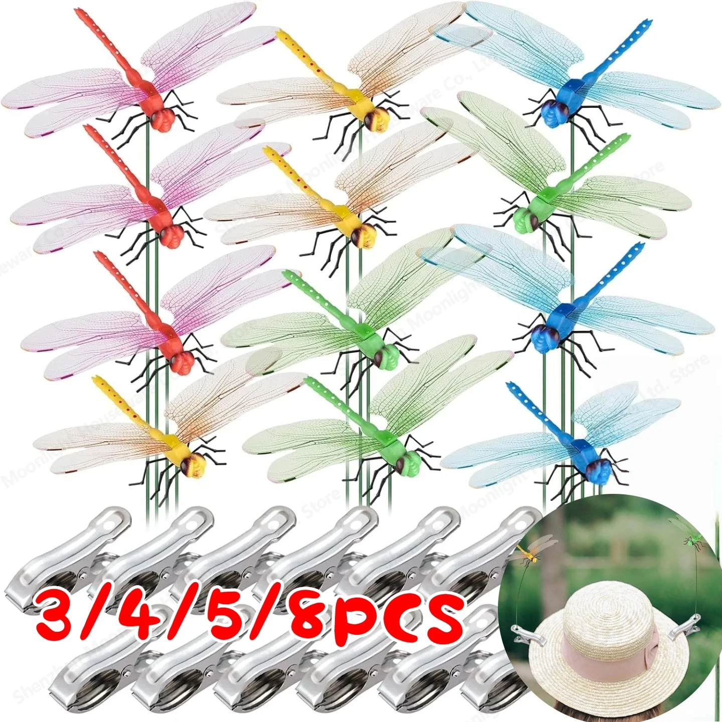 Realistic Dragonfly Clip Bug Repellent Garden Decor