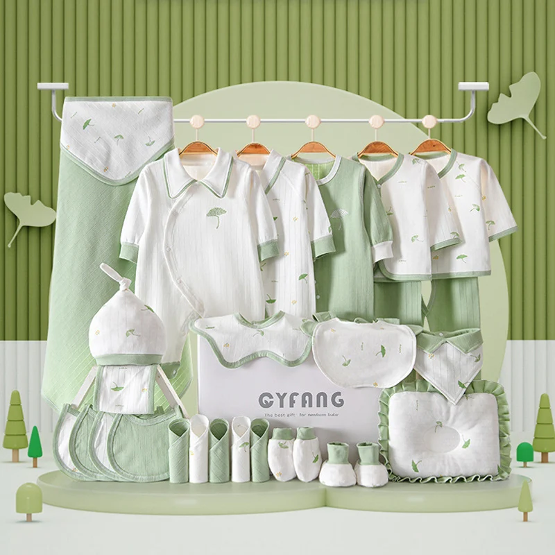 22/24/26/28 Pieces Newborn Baby Set Boys Clothes Four Seasons 100% Cotton Infant Suit Girls Clothes Outfits Pants Kids Bibs Hat