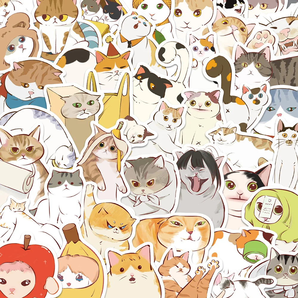 50/100PCS Cartoon Cute Abstract Cat Creative Graffiti Stickers Phone Envelope Guitar Skateboard Scrapbook Decorative Stickers
