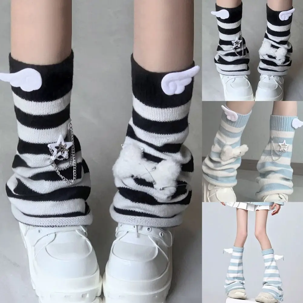 

Y2K Original Leg Warmers Blue White Stripes Subculture Harajuku Socks Harajuku Style Wings Slouch Socks