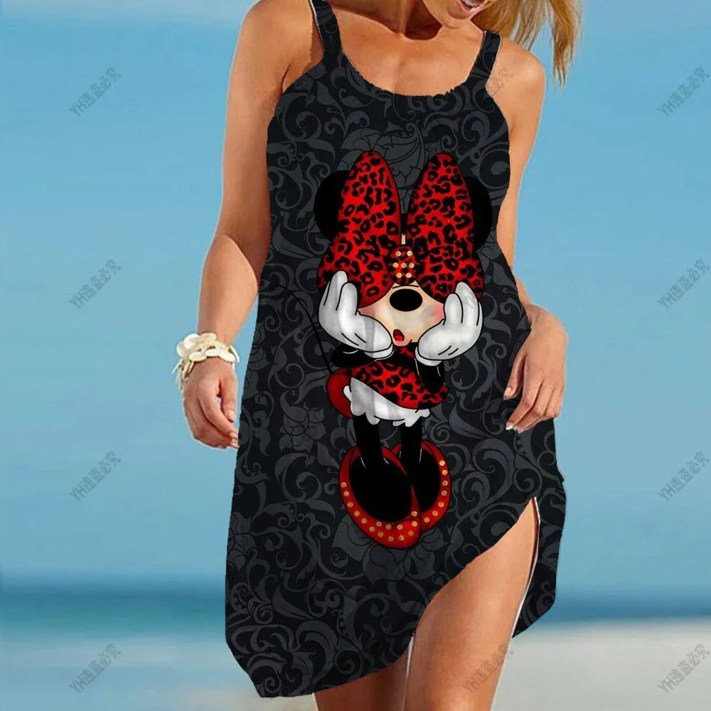 Jurk Mickey Y2k Mouwloze Jurken voor Vrouwen 2024 Sling Elegant Boho Party Minnie Mouse Zomer Vrouw Los Strand 3D Print Sexy