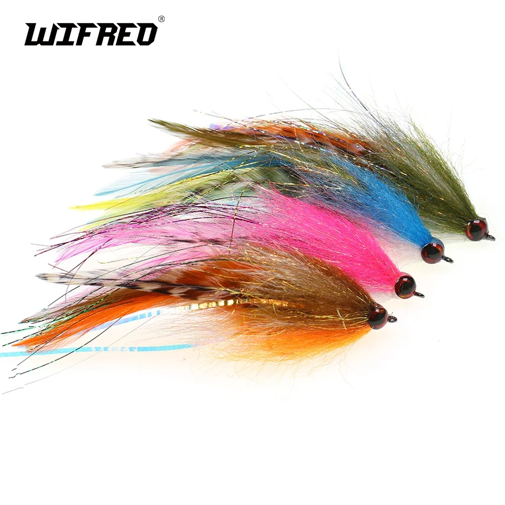 Wifreo 5.5″ Grizzly Saddle Hackle Streamer Fly 3D Eyes 2/0 Stinger Hook Big Baitfish Lure for Trout Bass Pike Steelhead Tarpon