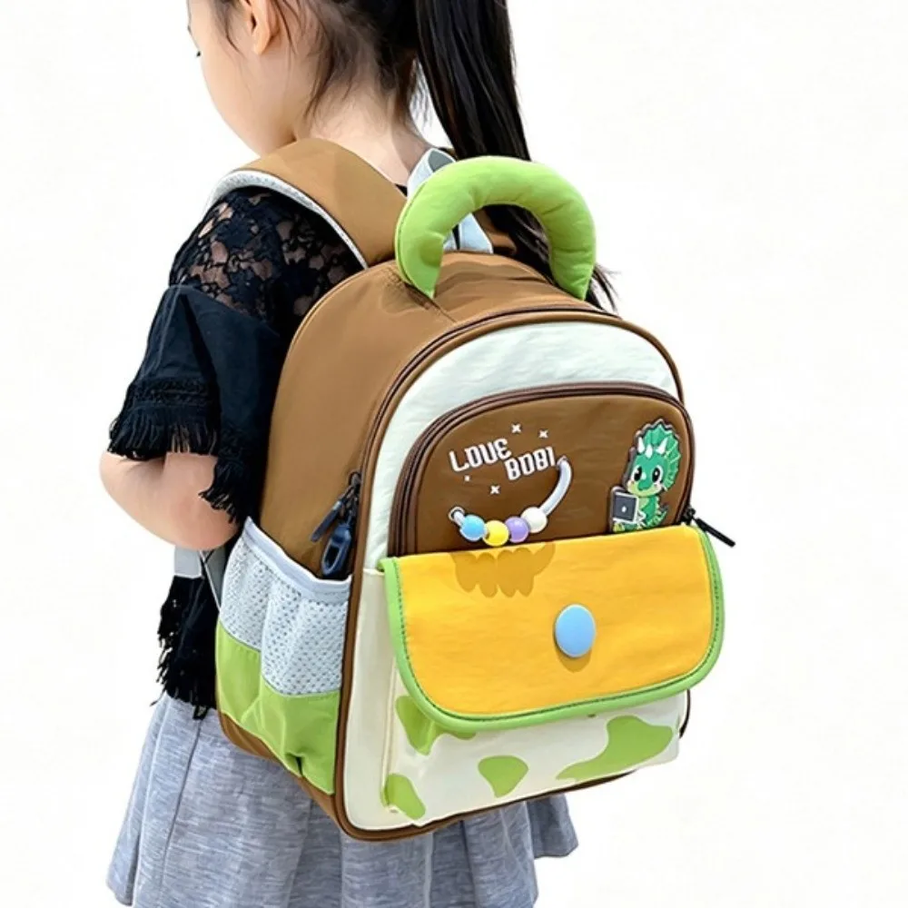 Large Capacity Dopamine Kids Backpack Waterproof Animals Color Block Backpack Reflective Strip Spine-Protecting