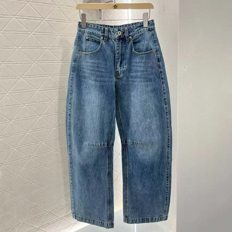 

Blue High Waist Wide Leg Denim Jeans Women's Spring Summer New Arrival Retro Waed Princ eenn Brand Ladies Trousers