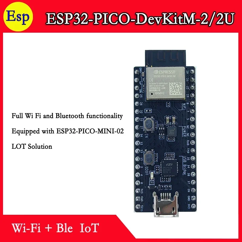 ESP32-PICO-DevKitM-2 ESP32 PICO DevKitM Espressif membawa ESP32-PICO-MINI-2 N8R2 atau ESP32-PICO-MINI-2U papan pengembangan wifi ble