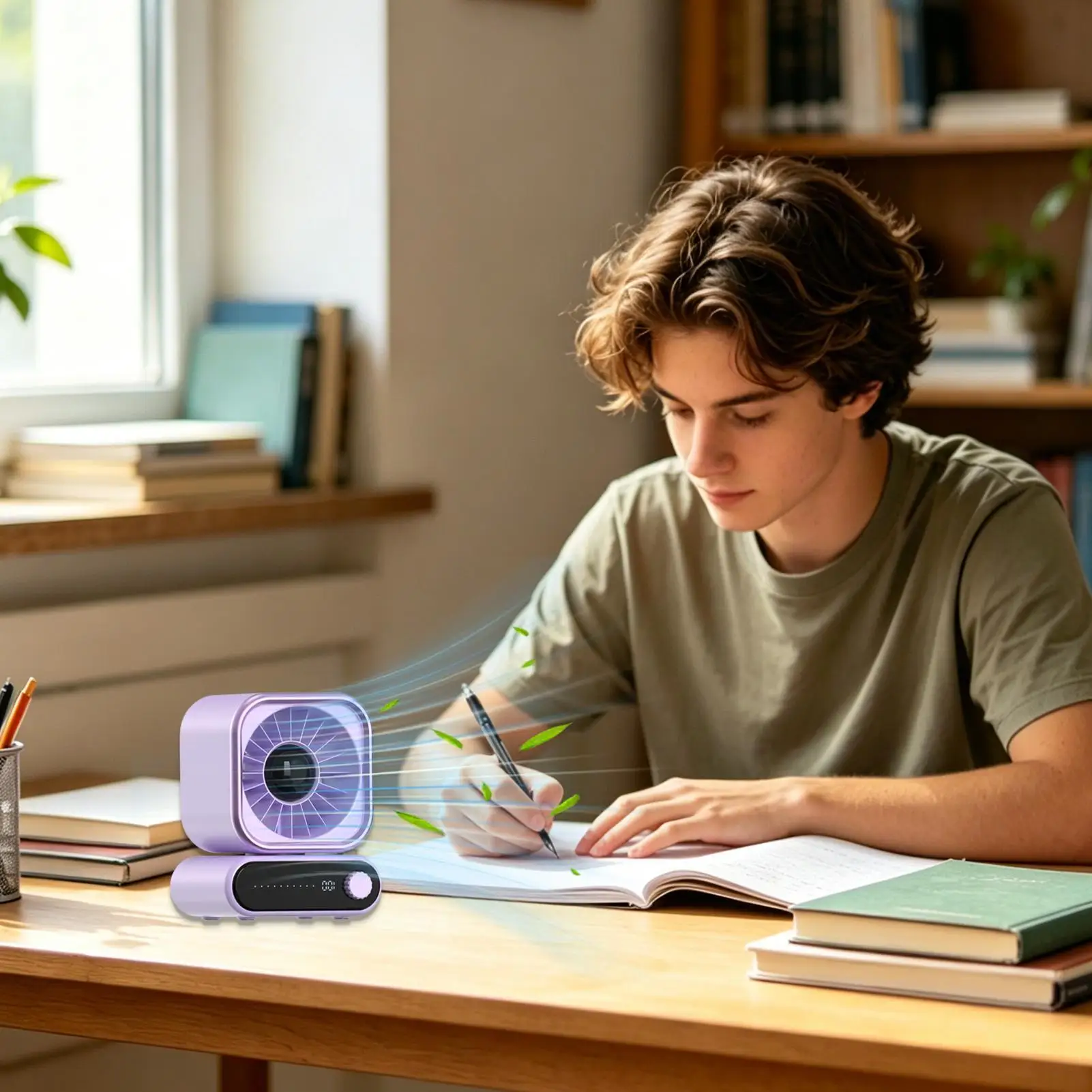 Small Fan For Desk Auto Shaking Tabletop Cooling Tool Wide Angle Desktop Personal Fan For Bedroom Nightstand Dormitory Apartment