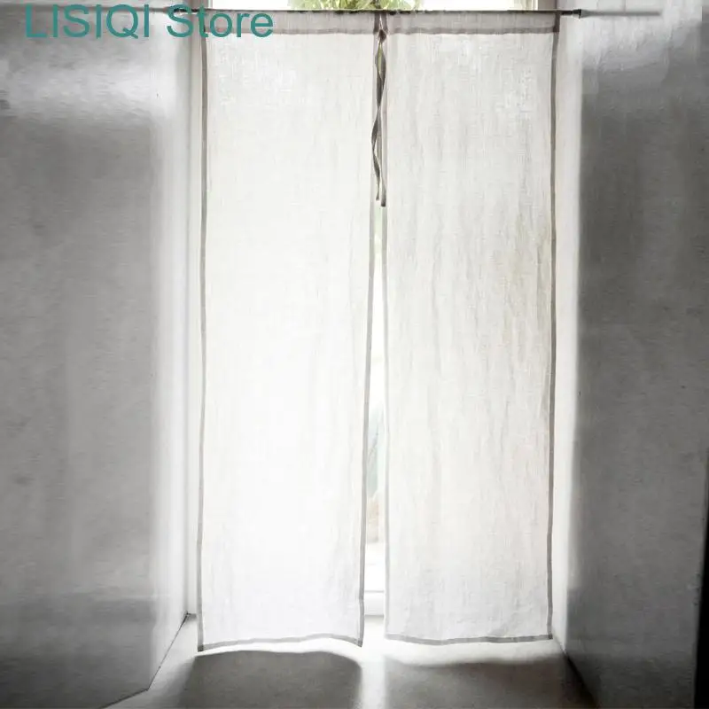 

New Japanese-Style Faux Linen Curtains Semi Sheer Drapes Curtain Rod Pocket Patio Sliding for Windows Doorway Home Decoration