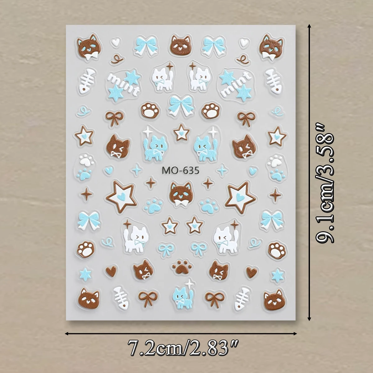 3/6 ورقة النعناع الشوكولاته لهجة مسمار الفن ملصقات، 5D تنقش لطيف القط الدب القوس ستار مسمار الشارات لأظافر الجل البني Kawaii #4