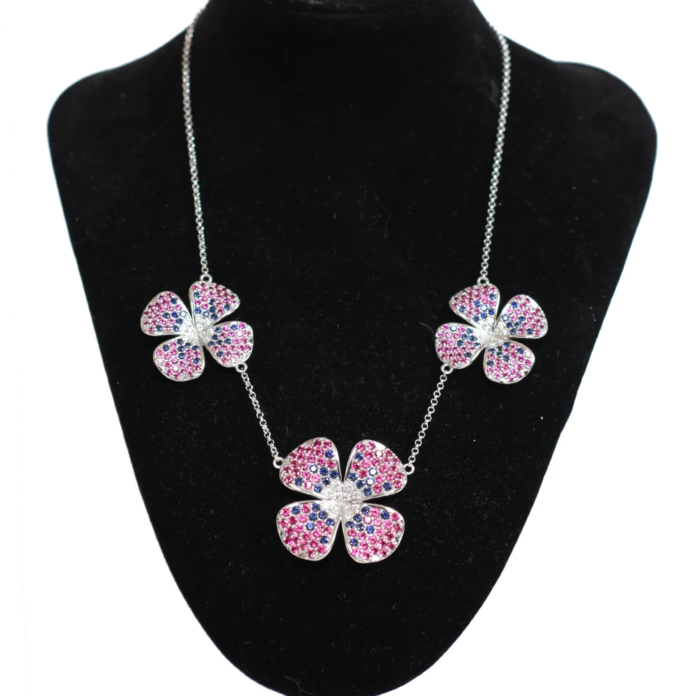 LETMEXC Three-Color Clover High Jewelry Custom Necklace Moissanite Diamond Necklace Red-Blue Ruby Spinel Gems