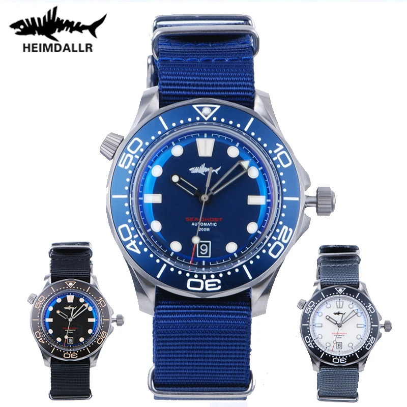 

Heimdallr Titanium 007 Sea Ghost NTTD Men's Diver Watch 20ATM NH35A Automatic Movement C3 Luminous Black Dial Nylon belt Watch