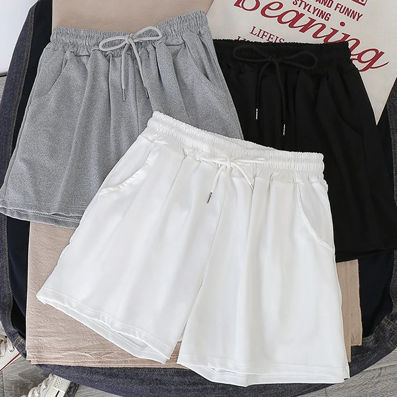 Elastic Waist High Waisted Loose Large Size Casual Sports Wide Leg Shorts