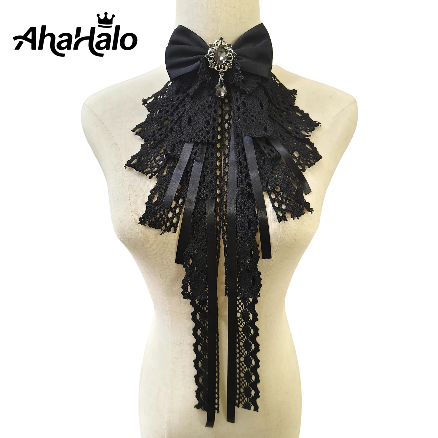 Lace Clown Collar Neck Ruffle Victorian Jester Collars with Gem for Women Girls Halloween Party Cosplay Costume Accessory
