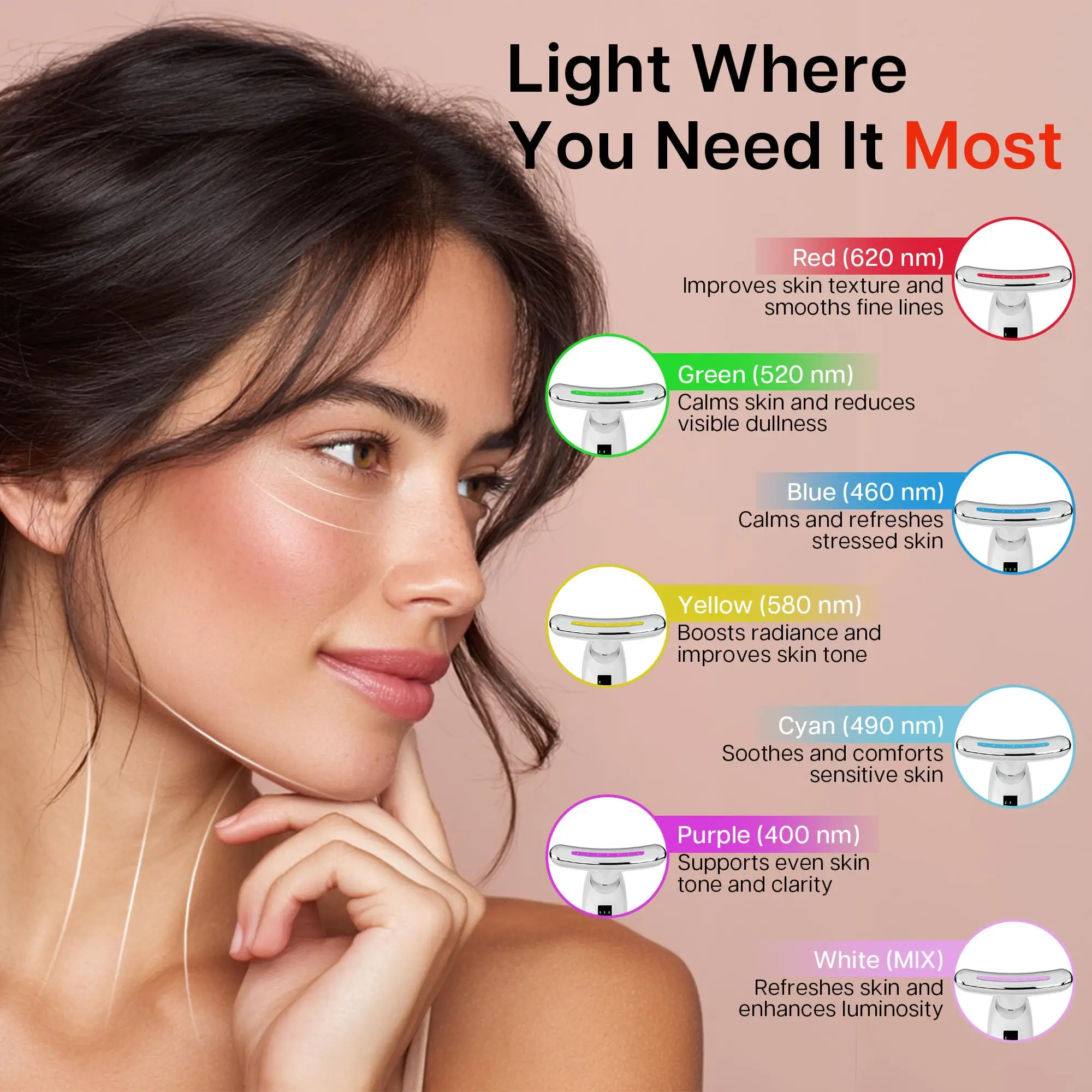 جهاز تجميل الرقبة 7 في 1 ومدلك الوجه الإلكتروني LED - أداة تهتز للعناية بالبشرة لتقليل الذقن المزدوجة ونحت الوجه