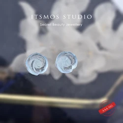 ITSMOS Rose Aquamarine Earrings Stud s925 Silver Natural Gemstone 3D Blue Follower Earring Jewelry for Women Classic Party Gift