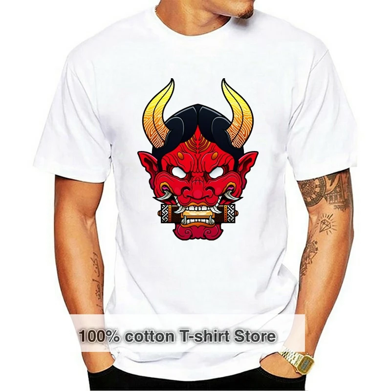 Hannya Mask T-shirts Men Classic T Shirts Japan Style Red Tops Round Collar Mens Tees 100% Cotton Fabric Tshirt Oversized XXXL