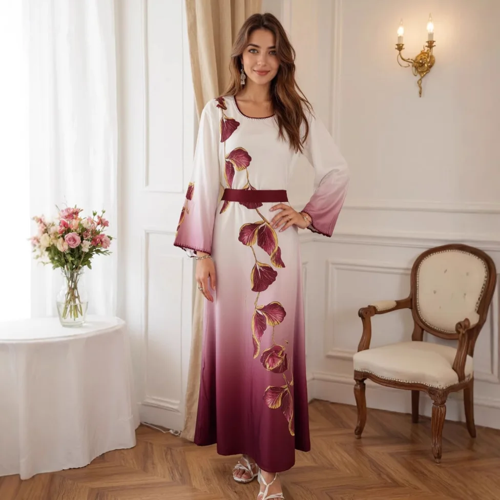 

Абая модное платье с цветочным принтом и стразами Дубай мусульманское платье Абая халат Рамадан Дубай роскошный исламский элегантный