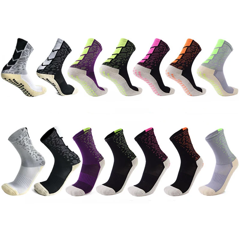 Mid-Tube Anti-Slip Football Socks Adults Men Women Sports Socks Non-Slip Silicone Towel Bottom Soccer Baseball Grip Socks