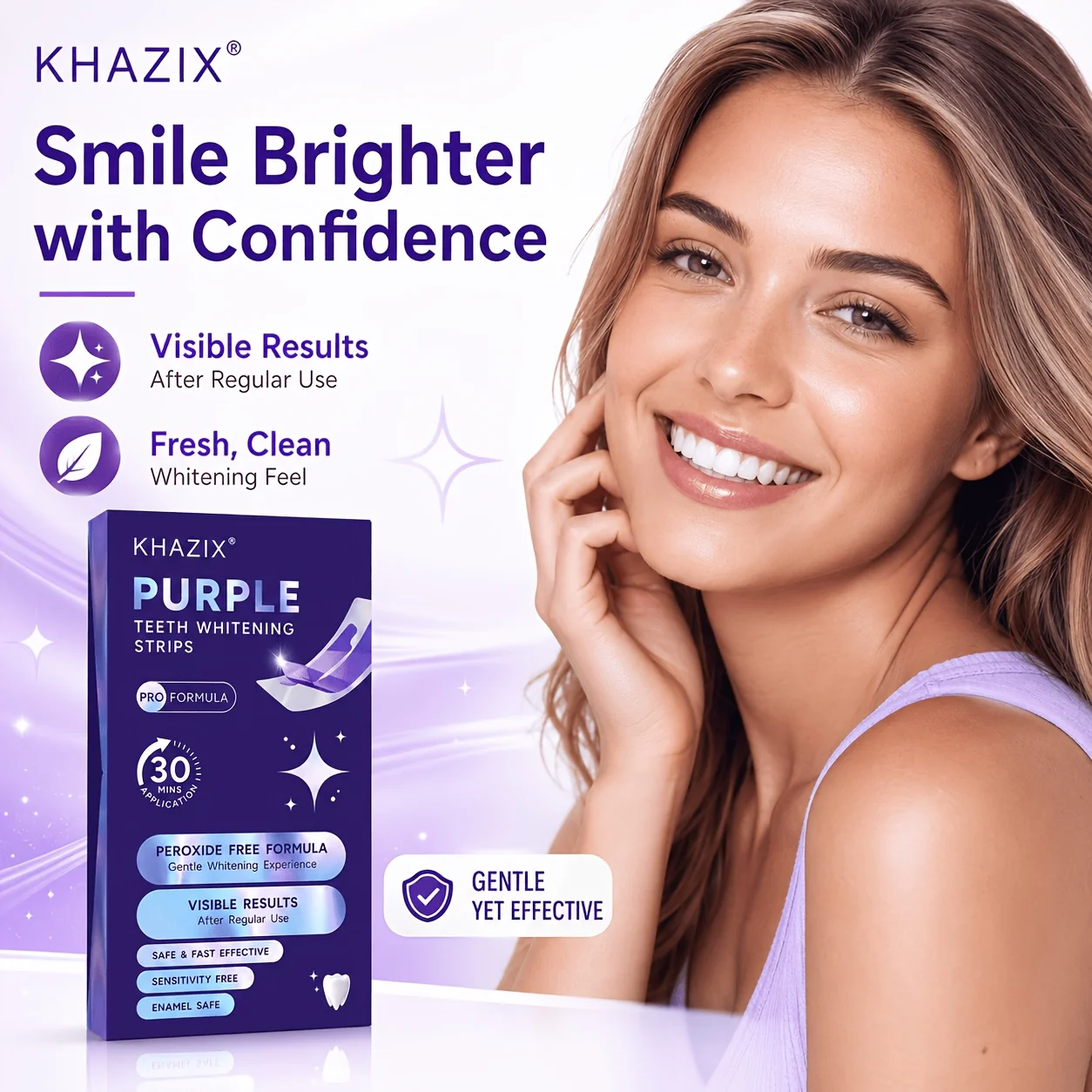 1/10 Pairs Purple Teeth Whitening Strips, Tightly Adhere to Teeth, Do Not Slide Sideways, Gently Whiten Teeth, Does Not Harm Gum
