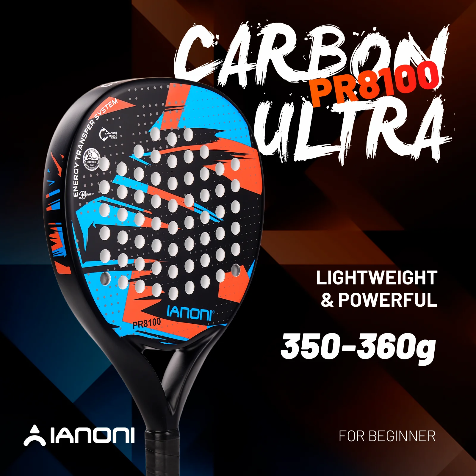 

IANONI 8100 RED BLUE Padel Racket Carbon Fiber Surface with EVA Memory Flex Foam Core Lightweight Padel Racquet