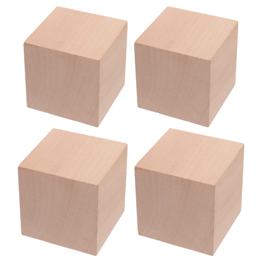 4 Pcs 5cm Wooden Building Blocks Geometric Learning Math Aids Unfinished Blank Square Preschool Craft Cubes Kids Toys Models