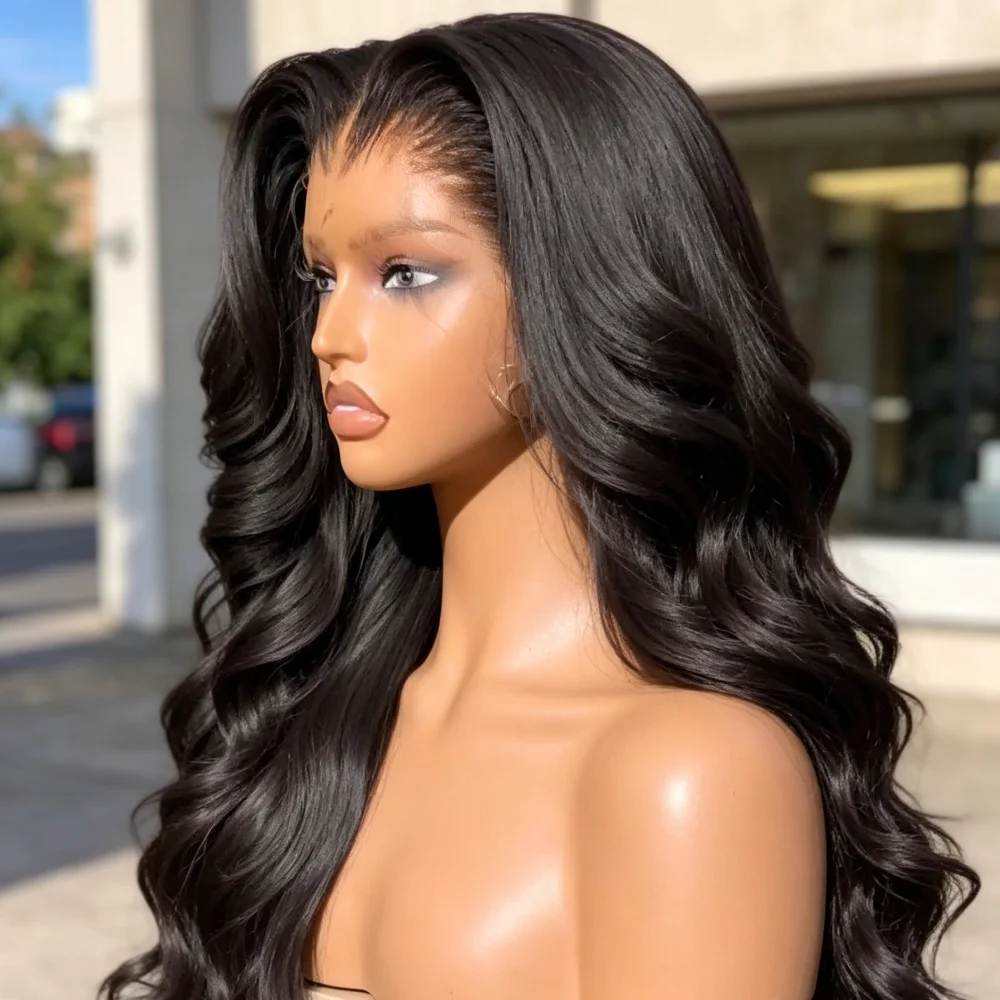 

40 Inch Body Wave Lace Front Wig Human Hair 250 Density 13x4 HD Glueless Pre Cut Pre Plucked Black Wig