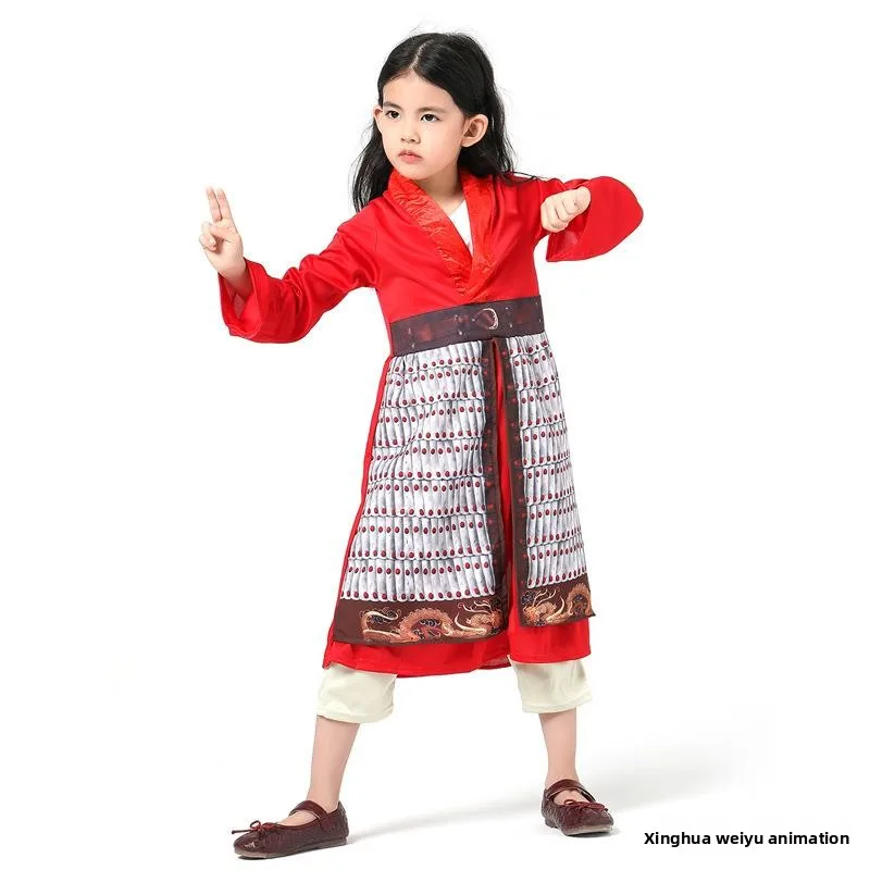 زي شخصية مولان لفيلم الحياة الحقيقية للأطفال، زي أداء لعب الأدوار، زي الهالوين، أزياء هانفو التقليدية للذقن... #1