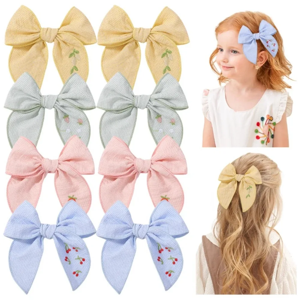 

2Pcs/Set Korean Fashion Big Embroidery Bowknot Hair Clips for Baby Girls Cotton Bows Barrettes Hairpin Sweet Hair Accessories