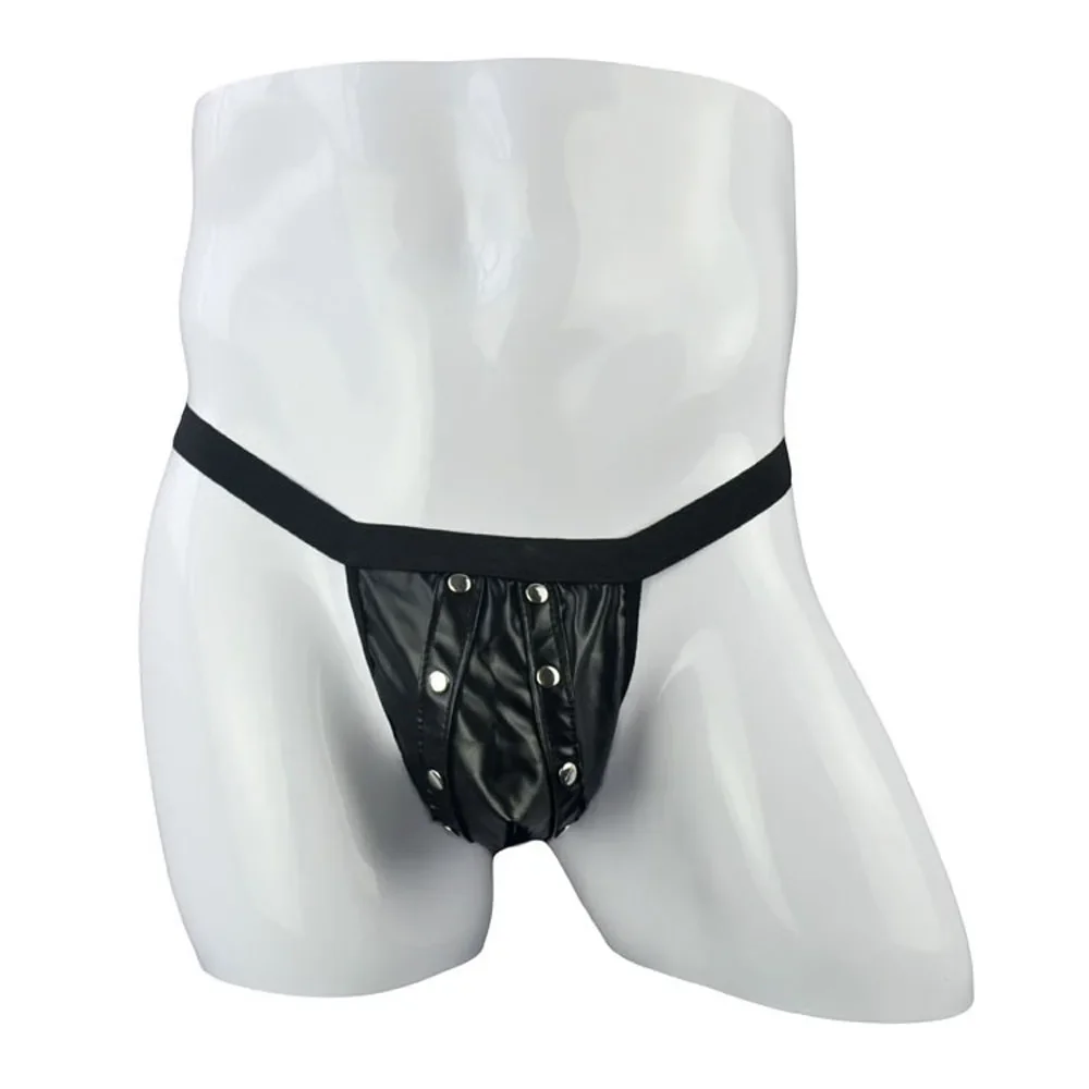 PU Leather T Back Thong for Men Sexy U Convex Pouch G-string Black Color Nightclub Underwear Gays Erotic Open Buttock Underpants