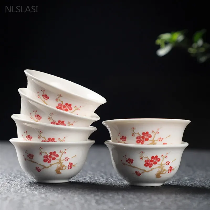 4pcs Chinese Ceramic Teacup Traditional Beauty Tea Set Portable Personal Single Cup Handmade Custom Tea Accessories Tea Cup