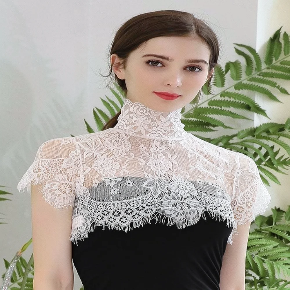 Korean Style Lace Mock Neck Detachable Collar Women Decorative Fake Collar Fashionable Layering Accessory For Sweater Blouse