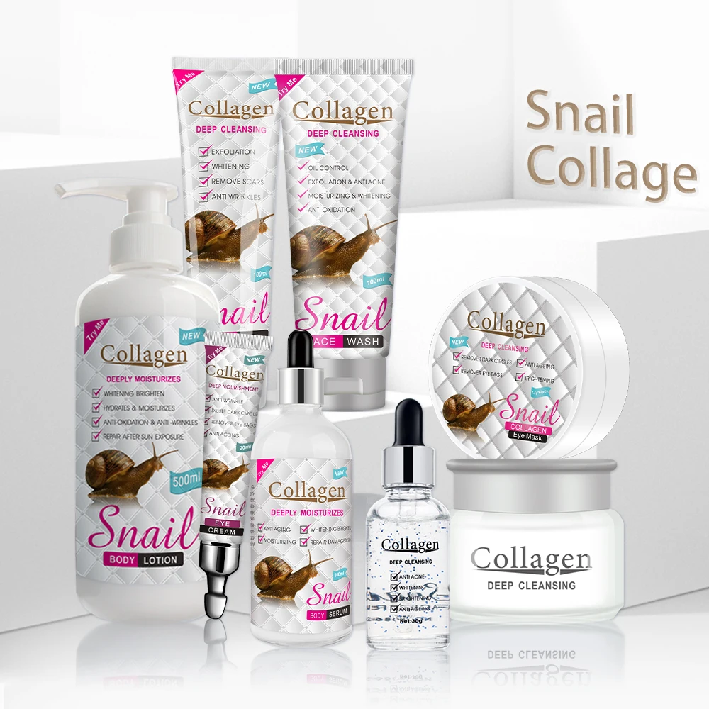 Disaar Snail Collagen Facial Care Kit Cleansing Repair Set Face Cleanser Face Serum Eye Cream Essence Brighten Skincare