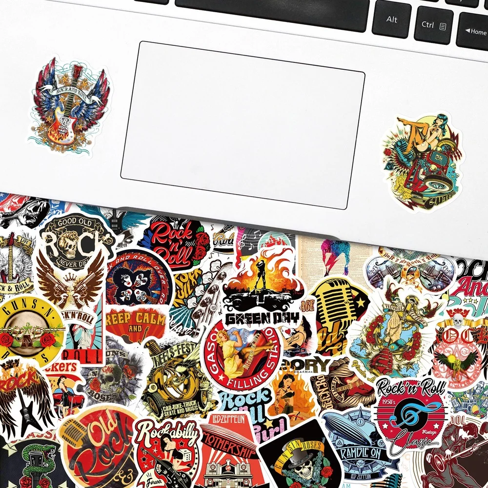 10/25/50pcs Retro Rock Roll Music Stickers Graffiti for Guitar Rock Band Hiphop Luggage Laptop Skateboard Motorcycle Bicycle Car